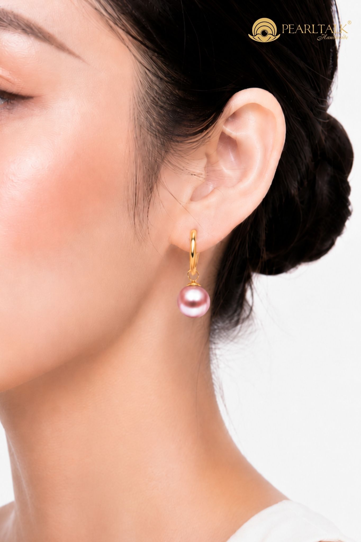 BÔNG TAI NGỌC TRAI HỒNG TÍM TRÒN 8.5MM